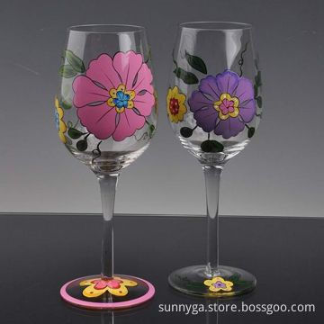Painting Wine Glasses with Bright Flower, 420mL Capacity and 78mm Bottom Diameter